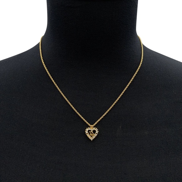 AUTH CHRISTIAN DIOR 90s Open Heart 18k Gold Crystal necklace 16” made in Germany - Picture 2 of 9